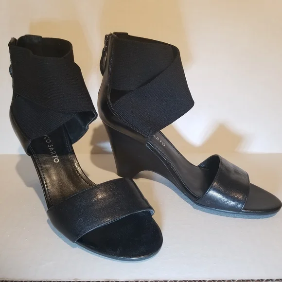 Franco Sarto Black Ankle Strap Open-Toe Wedge 7.5M - Picture 4 of 5